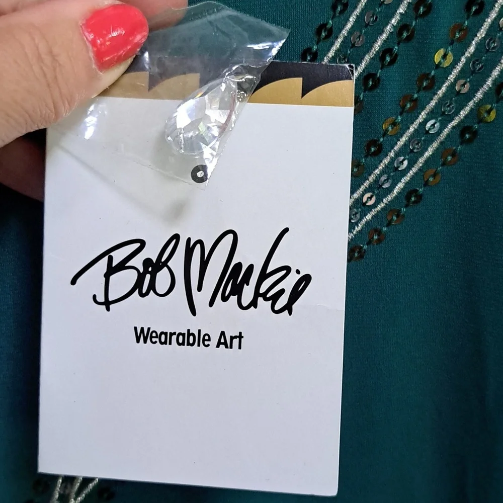 Bob Mackie Teal Green Sequin/Gem Lined Formal Dress. Size 2X NWT - Picture 7 of 11